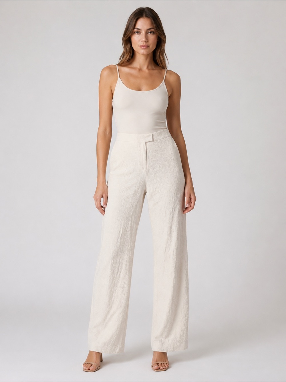 Diane Von Furstenberg Cream Textured Wide-Leg Pants